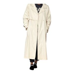 London Fog Classic Beige Trench Coat Long Duster Belted Women Size 14 Reg